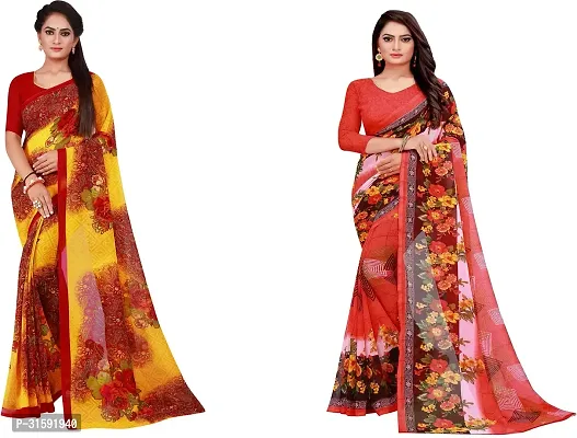 Stylish Multicoloured Georgette Saree With Blouse Piece For Women Pack Of 2-thumb0