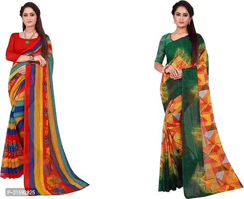 Stylish Multicoloured Georgette Saree With Blouse Piece For Women Pack Of 2-thumb0