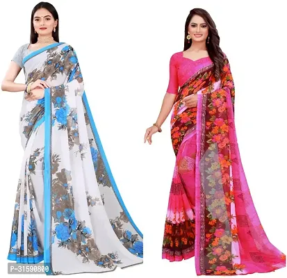 Stylish Multicoloured Georgette Saree With Blouse Piece For Women Pack Of 2-thumb0