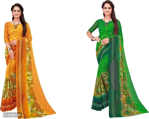 Stylish Multicoloured Georgette Saree With Blouse Piece For Women Pack Of 2-thumb0