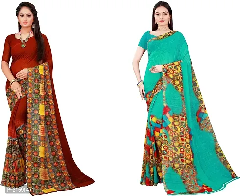 Stylish Multicoloured Georgette Saree With Blouse Piece For Women Pack Of 2-thumb0