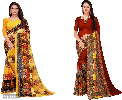 Stylish Multicoloured Georgette Saree With Blouse Piece For Women Pack Of 2