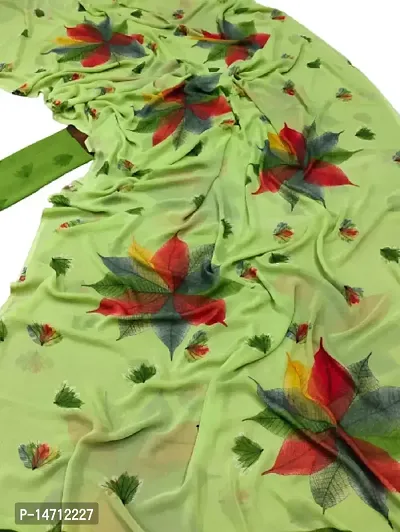 STAR COLLECTION Georgette Flower Printed Saree (Light Green)