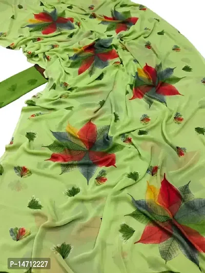 STAR COLLECTION Georgette Flower Printed Saree (Light Green)-thumb0