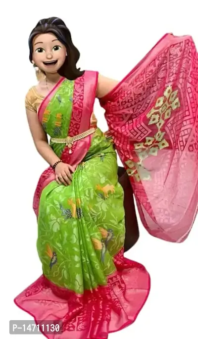 STAR COLLECTION Cotton Printed Saree (Green)