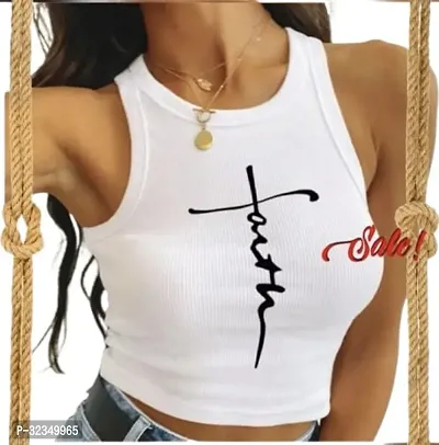 Elegant White Lycra Solid Crop Length Top For Women-thumb0