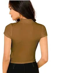 Elegant Brown Cotton Blend Solid Regular Length Top For Women-thumb1