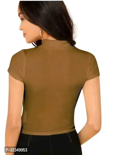 Elegant Brown Cotton Blend Solid Regular Length Top For Women-thumb2