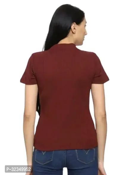 Elegant Brown Cotton Blend Solid Regular Length Top For Women-thumb2