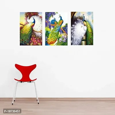Sticker Studio Couple Peacock Canvas Art Painting, MDF Wood - Print Laminated Frame, Perfect For Home Decor And Wall Decorations ? Gift Item - Pack of 3 (size - 12 x 8 inches) Multicolour-thumb3