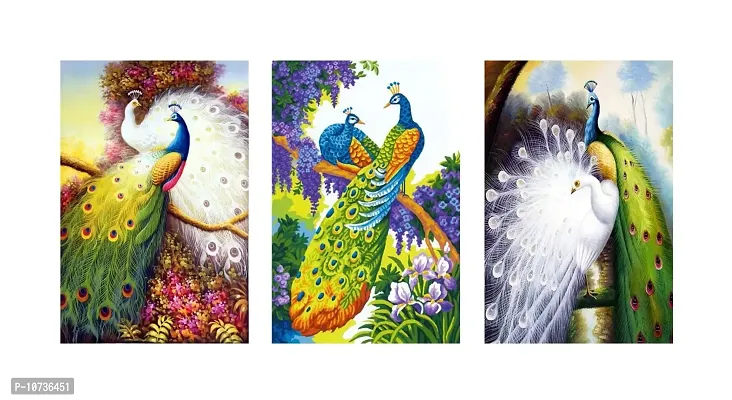 Sticker Studio Couple Peacock Canvas Art Painting, MDF Wood - Print Laminated Frame, Perfect For Home Decor And Wall Decorations ? Gift Item - Pack of 3 (size - 12 x 8 inches) Multicolour-thumb0
