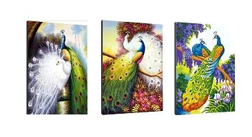 Sticker Studio Couple Peacock Canvas Art Painting, MDF Wood - Print Laminated Frame, Perfect For Home Decor And Wall Decorations ? Gift Item - Pack of 3 (size - 12 x 8 inches) Multicolour-thumb1
