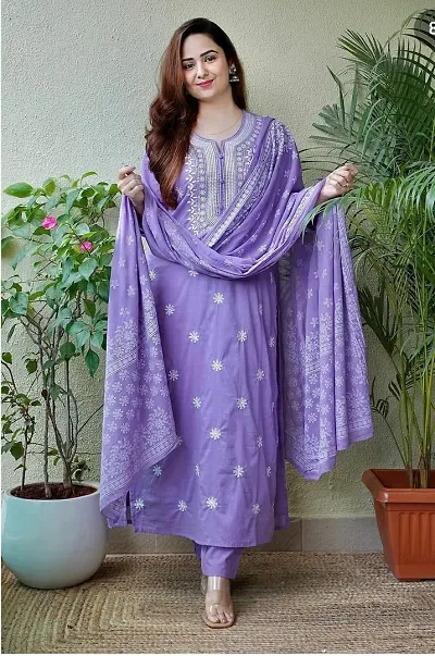 Stylish Rayon Kurta, Bottom And Dupatta Set For Women