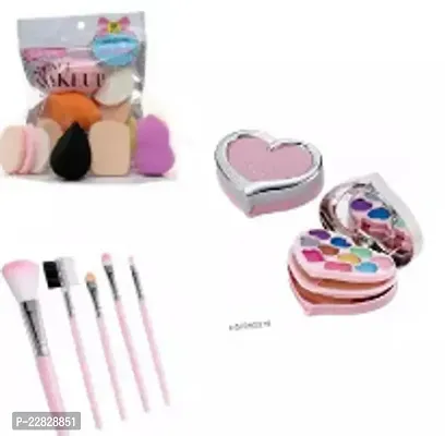 Mini Makeup Kit 5 Pink Prush 6 Pcs Blender Puff