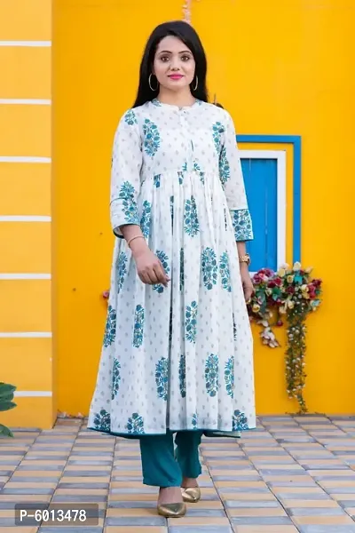 BEAUTIFUL COTTON ETHNIC BUTTA PRINTED FLARED KURTA-thumb0