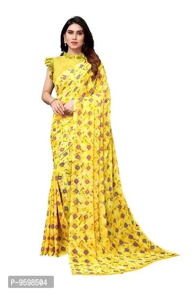 BANSARI FASHION Women's Georgette Saree with Un-stitched Blouse Piece [Yellow]-thumb0