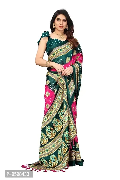 BANSARI FASHION Women's Silk Blend Saree with Unstitched Blouse Piece (Pink)-thumb4