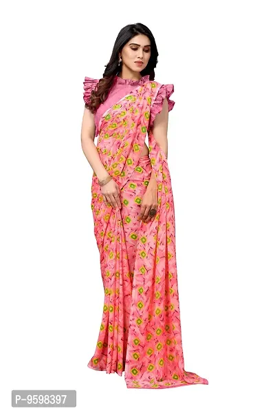 BANSARI FASHION Women's Georgette Saree with Un-stitched Blouse-Piece [Pink]-thumb4