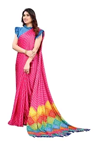 BANSARI FASHION Women's Chiffon Saree with Unstitched Blouse Piece {Pink}-thumb3