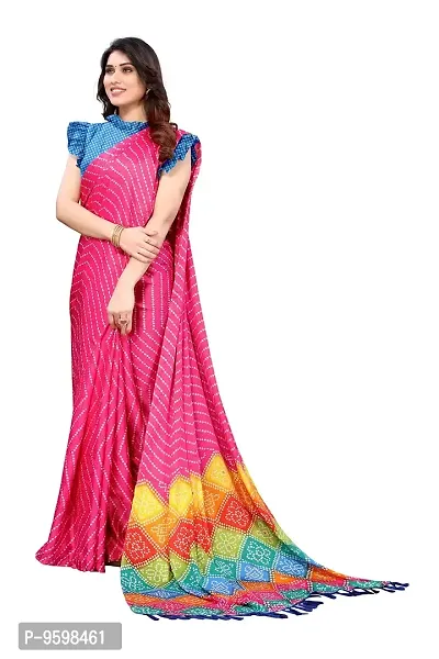 BANSARI FASHION Women's Chiffon Saree with Unstitched Blouse Piece {Pink}-thumb4