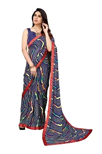 BANSARI FASHION Women's Georgette Saree with Unstitched Blouse Piece (Dark Blue)-thumb2