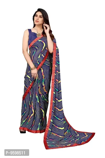 BANSARI FASHION Women's Georgette Saree with Unstitched Blouse Piece (Dark Blue)-thumb3