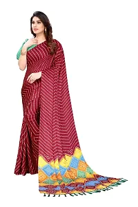 BANSARI FASHION Women's Chiffon Saree with Unstitched Blouse Piece (Maroon)-thumb1