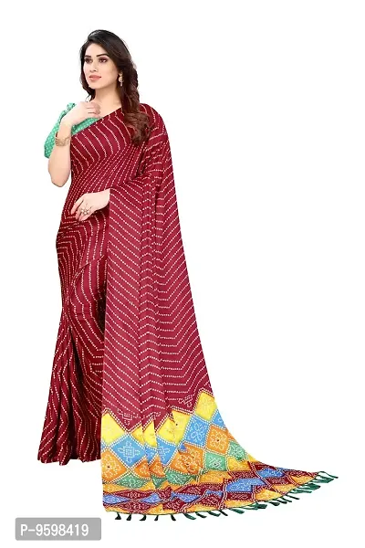 BANSARI FASHION Women's Chiffon Saree with Unstitched Blouse Piece (Maroon)-thumb2