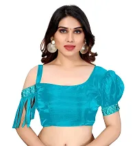 BANSARI FASHION Women's Georgette Saree with Unstitched Blouse Piece (Firozi)-thumb4