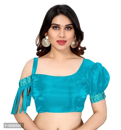 BANSARI FASHION Women's Georgette Saree with Unstitched Blouse Piece (Firozi)-thumb5