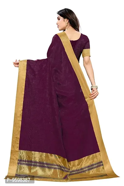 BANSARI FASHION Women's Cotton Blend Saree with Unstitched Blouse Piece (Purple).-thumb3