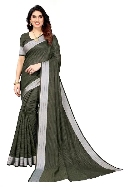 BANSARI FASHION Women's Cotton Linen Saree with Unstitched Blouse Piece