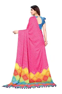 BANSARI FASHION Women's Chiffon Saree with Unstitched Blouse Piece {Pink}-thumb2