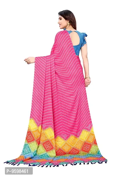 BANSARI FASHION Women's Chiffon Saree with Unstitched Blouse Piece {Pink}-thumb3