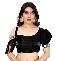 BANSARI FASHION Women's Georgette Saree with Unstitched Blouse Piece (Black & White).-thumb4