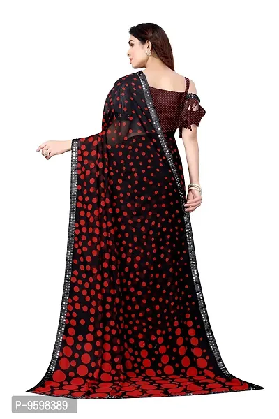 BANSARI FASHION Women's Georgette Saree with Unstitched Blouse Piece (Black & Red).-thumb4