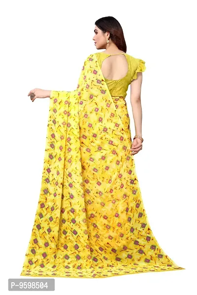 BANSARI FASHION Women's Georgette Saree with Un-stitched Blouse Piece [Yellow]-thumb3