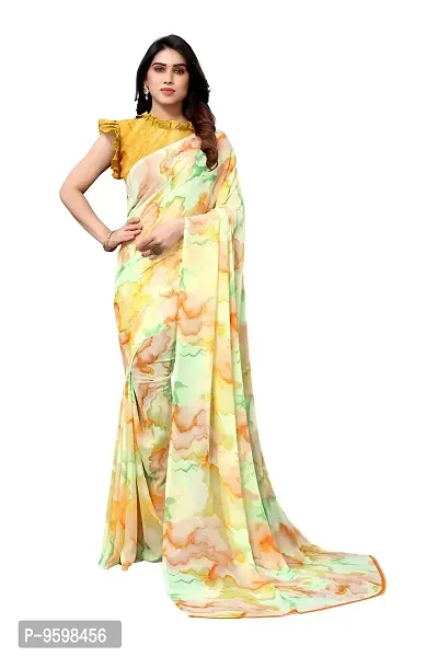 BANSARI FASHION Women's Georgette Saree with Unstitched Blouse Piece [Yellow]