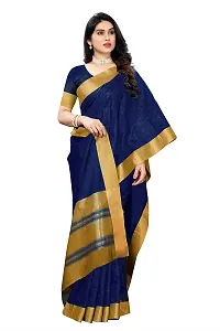 BANSARI FASHION Women's Cotton Blend Saree with Unstitched Blouse Piece (Dark Blue)-thumb3