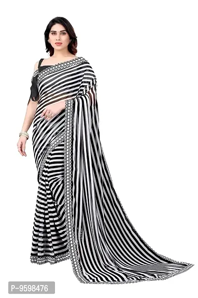 BANSARI FASHION Women's Georgette Saree with Unstitched Blouse Piece (Black & White).-thumb0