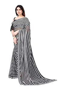 BANSARI FASHION Women's Georgette Saree with Unstitched Blouse Piece (Black & White).-thumb1