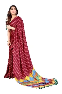 BANSARI FASHION Women's Chiffon Saree with Unstitched Blouse Piece (Maroon)-thumb2