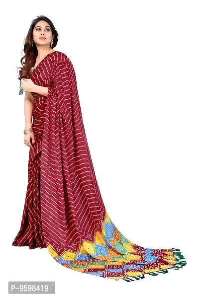 BANSARI FASHION Women's Chiffon Saree with Unstitched Blouse Piece (Maroon)-thumb3