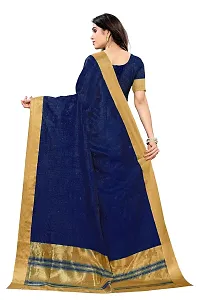 BANSARI FASHION Women's Cotton Blend Saree with Unstitched Blouse Piece (Dark Blue)-thumb2