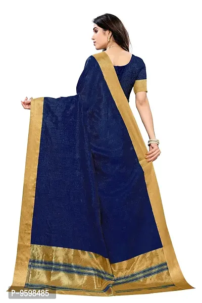 BANSARI FASHION Women's Cotton Blend Saree with Unstitched Blouse Piece (Dark Blue)-thumb3