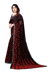 BANSARI FASHION Women's Georgette Saree with Unstitched Blouse Piece (Black & Red).-thumb1