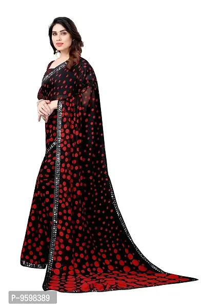 BANSARI FASHION Women's Georgette Saree with Unstitched Blouse Piece (Black & Red).-thumb2