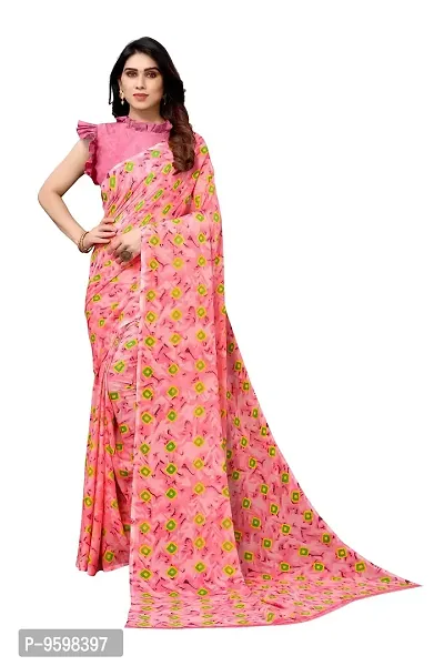 BANSARI FASHION Women's Georgette Saree with Un-stitched Blouse-Piece [Pink]-thumb0