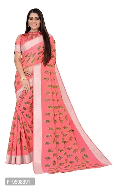 BANSARI FASHION Women's Cotton Blend Saree with Unstitched Blouse Piece (Gajri)