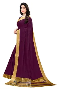 BANSARI FASHION Women's Cotton Blend Saree with Unstitched Blouse Piece (Purple).-thumb1